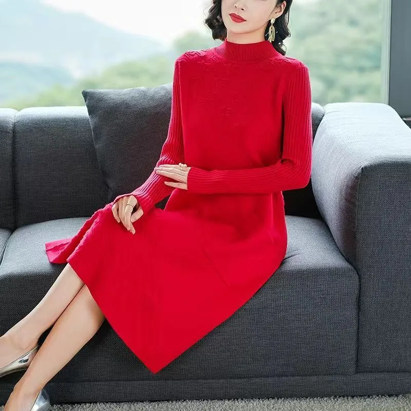 Female Winter Knitted Dress 2025 Spring Winter New Vestidos Thickened Bottoming Shirt Women's With Sweater Undershirts