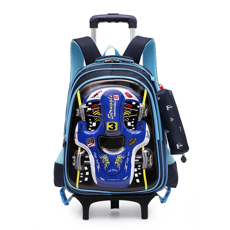 3D Car School Bags Wheeled Backpack For Boy Girls Trolley Bag with Wheels Student Kids Rolling Backpack Luggage Bag