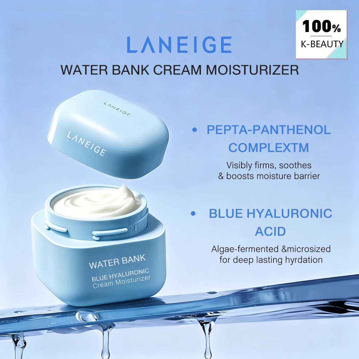LANEIGE WATER BANK BLUE HYALURONIC MOISTURE CREAM 50ml, Quick Absorption, Rich Hydration, Korean Cosmetics, Korean Skincare