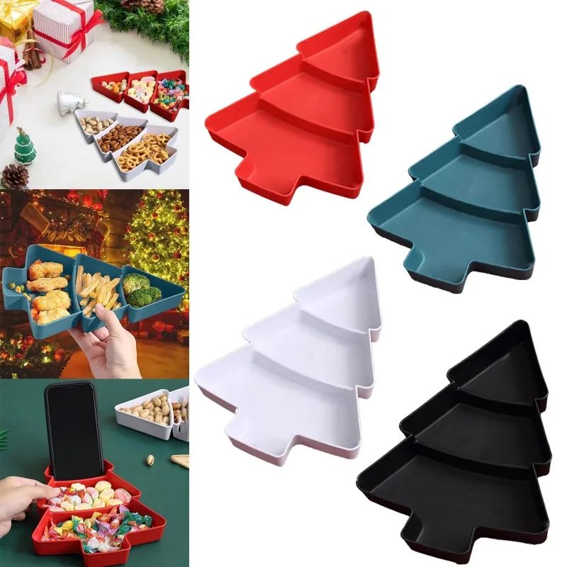 1-10PCS Christmas Tree Candy Dish Sectional Snack Tray for Dried Fruit Nuts Seeds Chocolate Holiday Party Home Kitchen