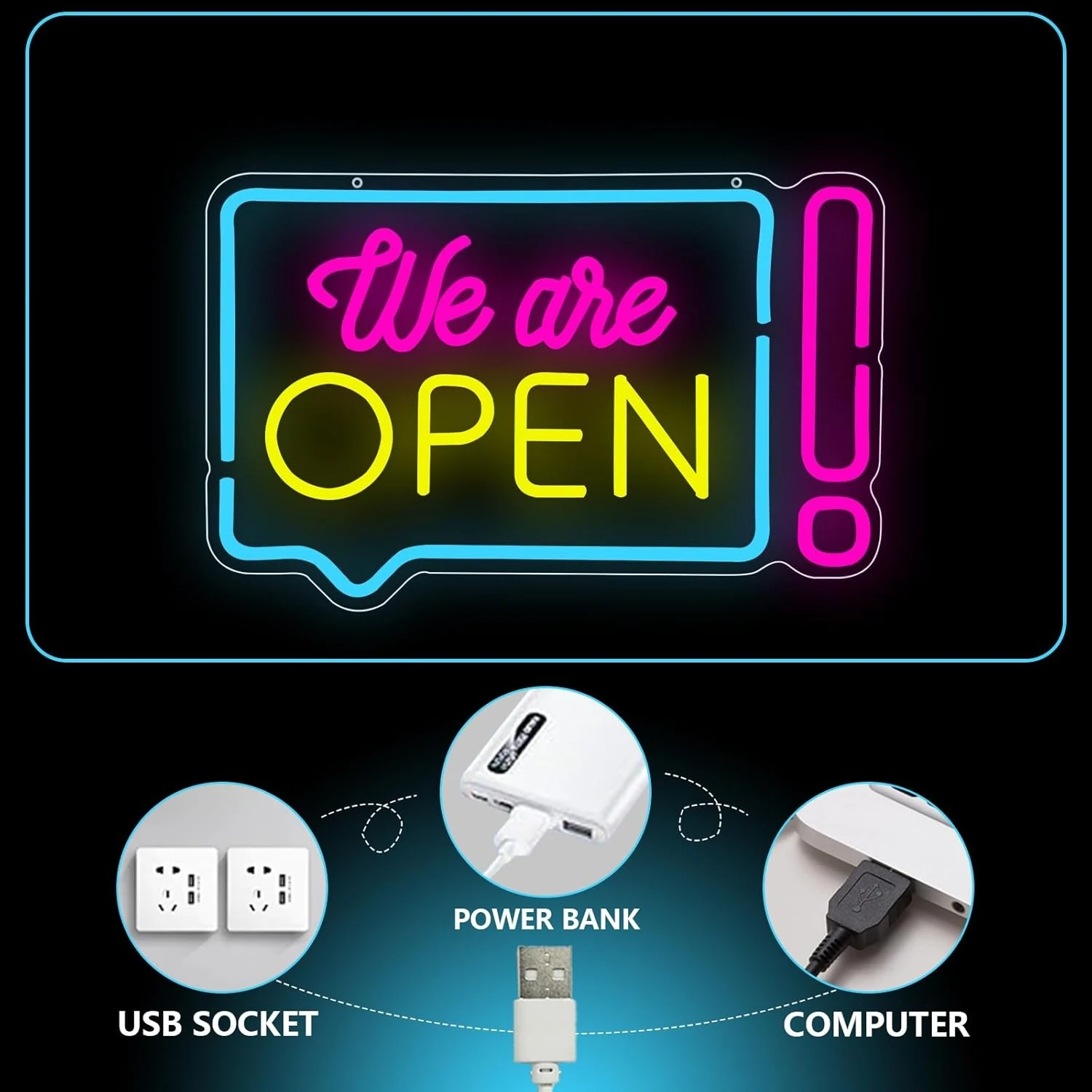 نحن مفتوح النيون الأعمال LED ضوء النيون عكس الضوء USB لمتجر متجر بار مقهى مطعم الإعلان نافذة جدار ديكور