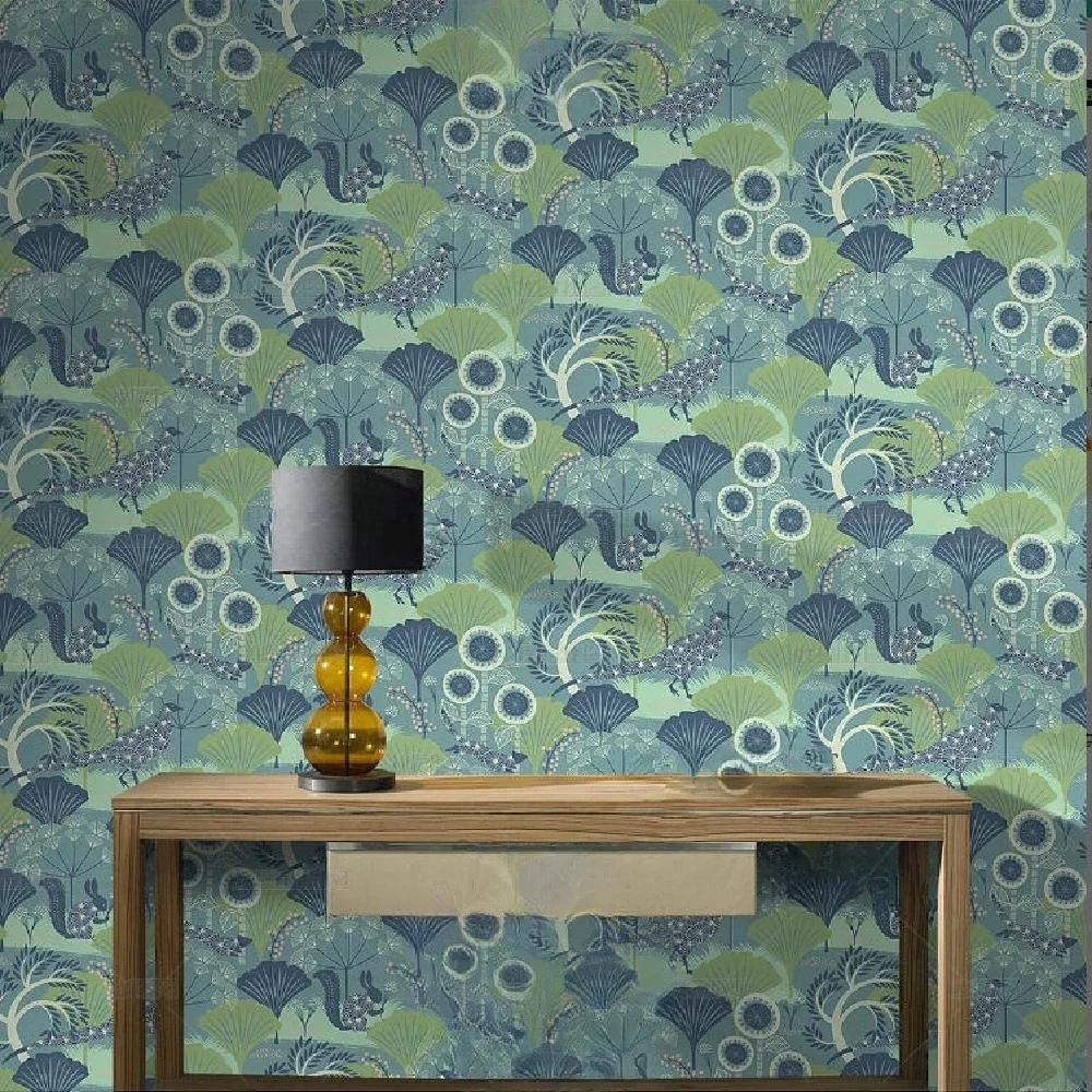 Customized Wallpaper New Chinese Hand drawn Flower and Bird Background Wall blue forest TV Study Decoration 3d Wallpaper
