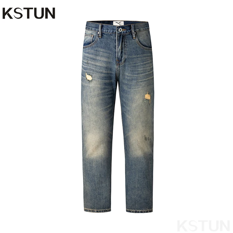 

Hip Hop Jeans Men Straight Regular Fit Distressed Ripped Jeans For Man Vintage Moto Biker Pants Male Denim Trousers 100% Cotton