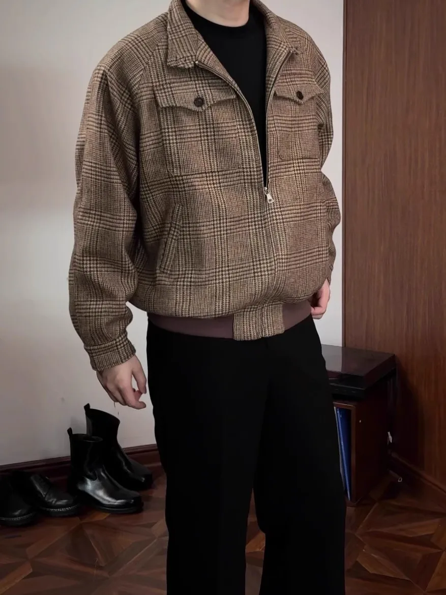 

Американский ретро клетчатый воротник-стойка Jaet ort шерстяная верхняя одежда осень-зима модная мужская одежда бренд Cleanfit