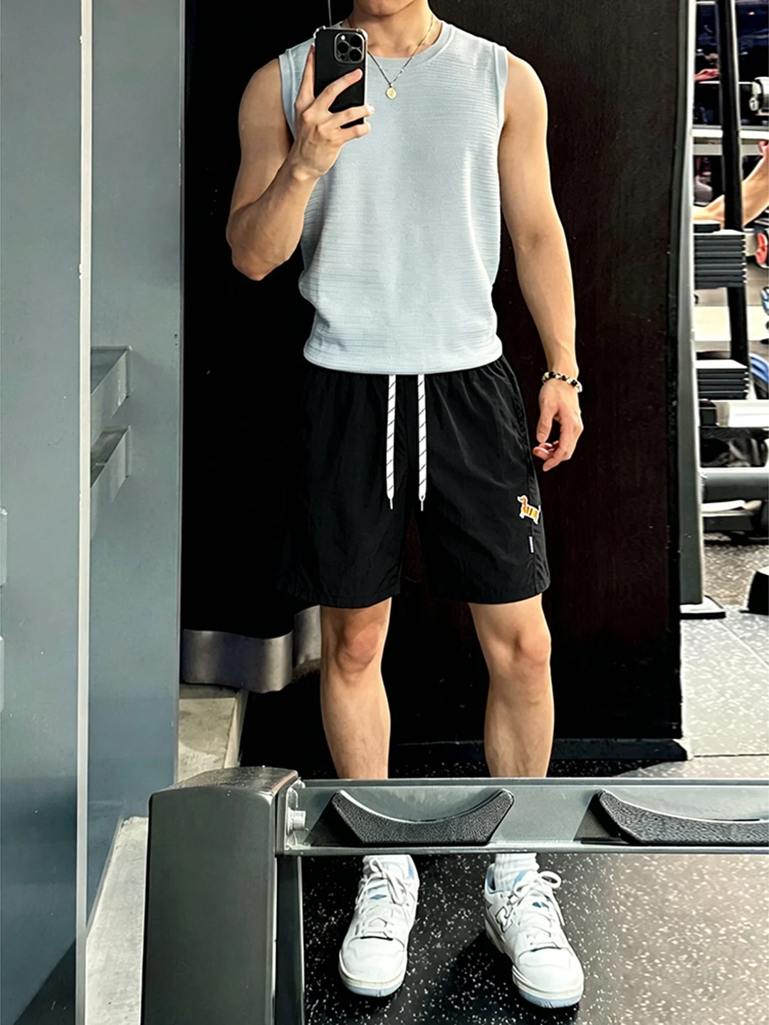 Black Nylon Quick Dry Fitness Shorts Men's Summer Embroidered Five-Quarter Running Sport Pants Casual Loose Fit mid Waist