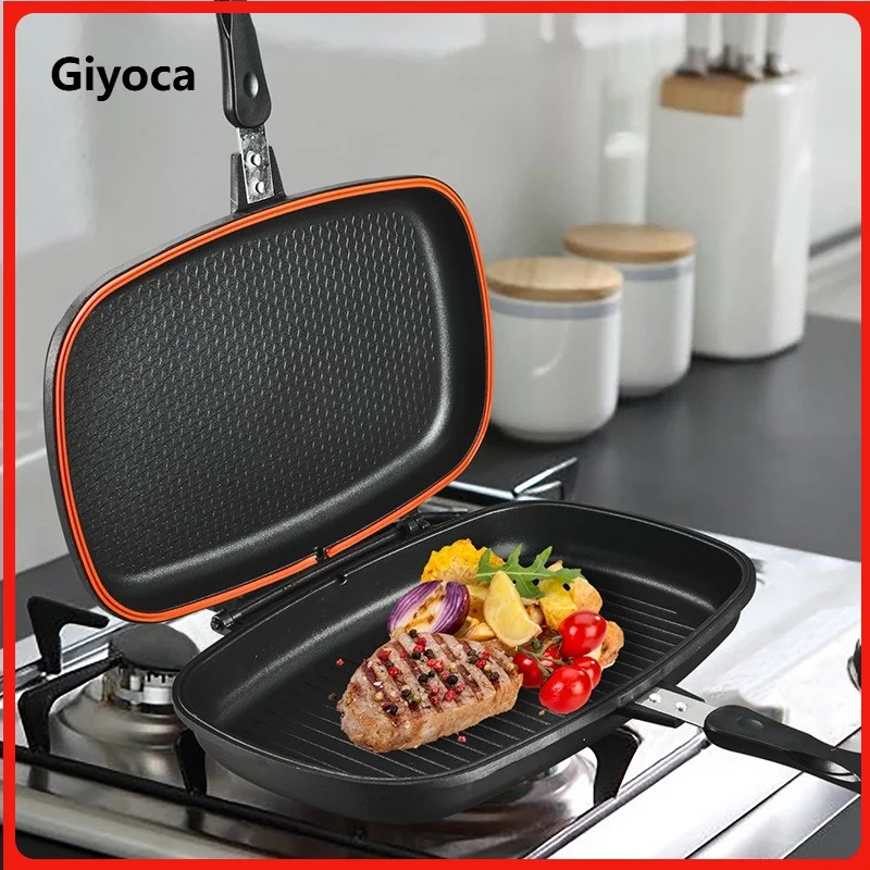 

Giyoca Spot Goods Non-stick Barbecue Dish Aluminum Double Sided Baking Pan Frying Pan for Steak Gas Stove Camping Barbecue Grill