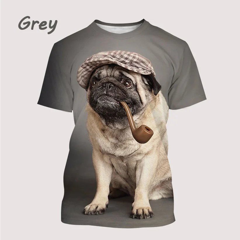 New Men\'s Cool T-Shirt Dog Pug 3D Printed Short-sleeved Shirt Fashionable Casual T Shirts Tops Animal T-Shirt XS~5XL