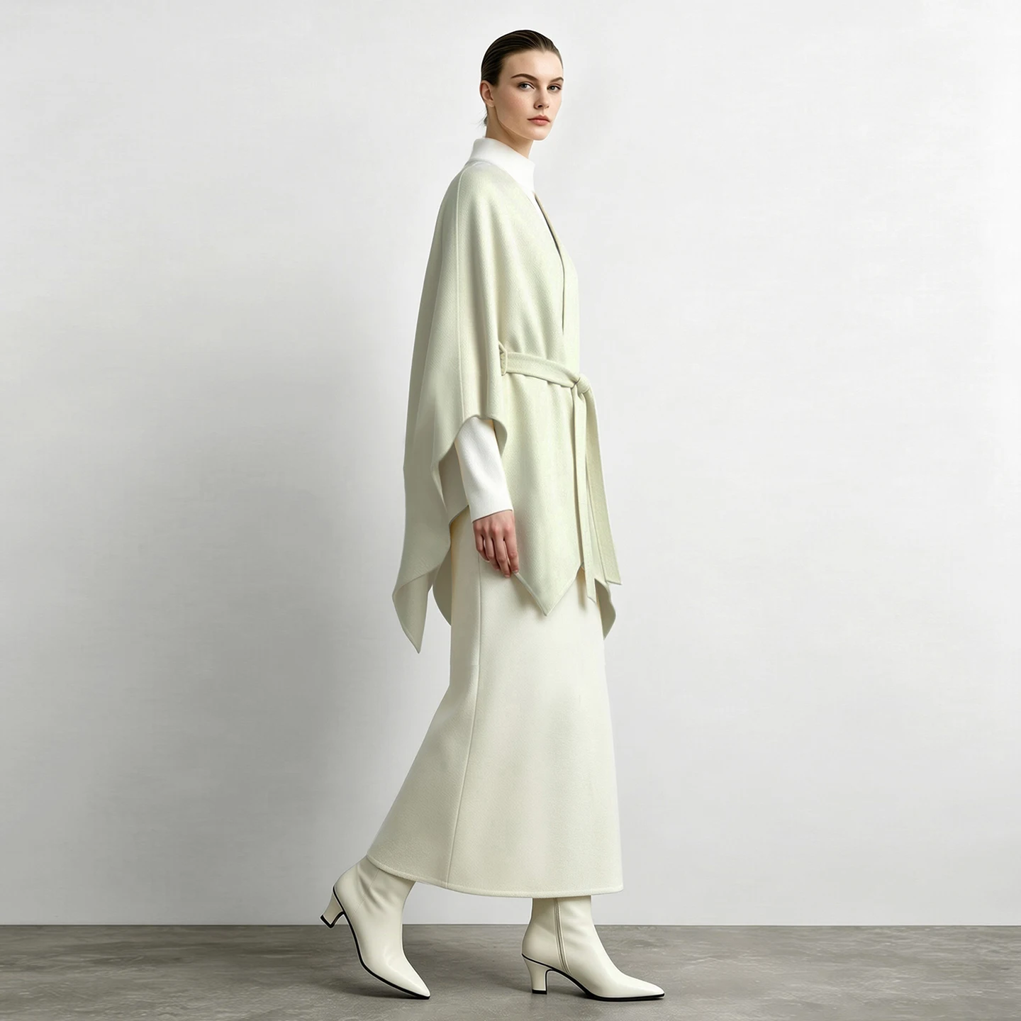 Amii Double-Faced Wool Coat Dolman Cape V-Neck Belted Oversized Minimalist Commuter 2026 Winter Women Coats 12654017