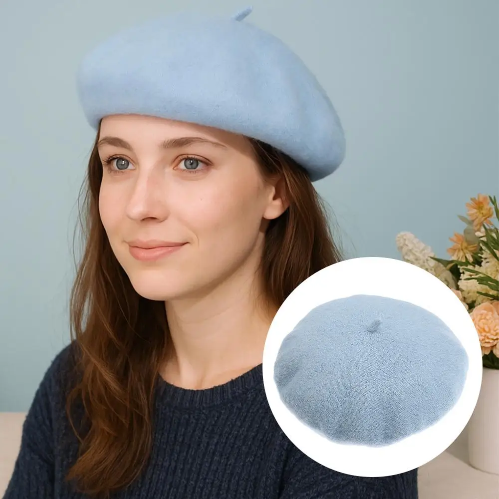 Wolle Baskenmütze Hüte Frauen Winter Französisch Hut Mädchen Einfarbig Mode Herbst Winter Baskenmütze Hut Für Frauen Flache Kappe Hut Filz Berets