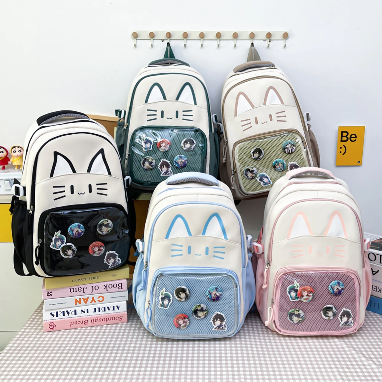 

Large Capacity Durable Students School Bags Pin Display Ita Backpack Clear Window Nylon Back Pack Bags for Teenagers Knapsack