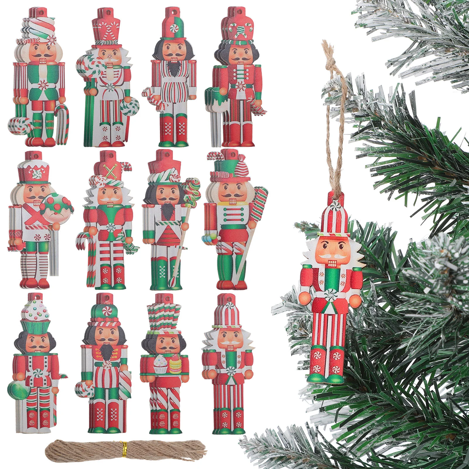 

36 Pcs Nutcracker Pendant Christmas Ornaments Soldier Nutcrackers Figure Decoration Wooden Figures