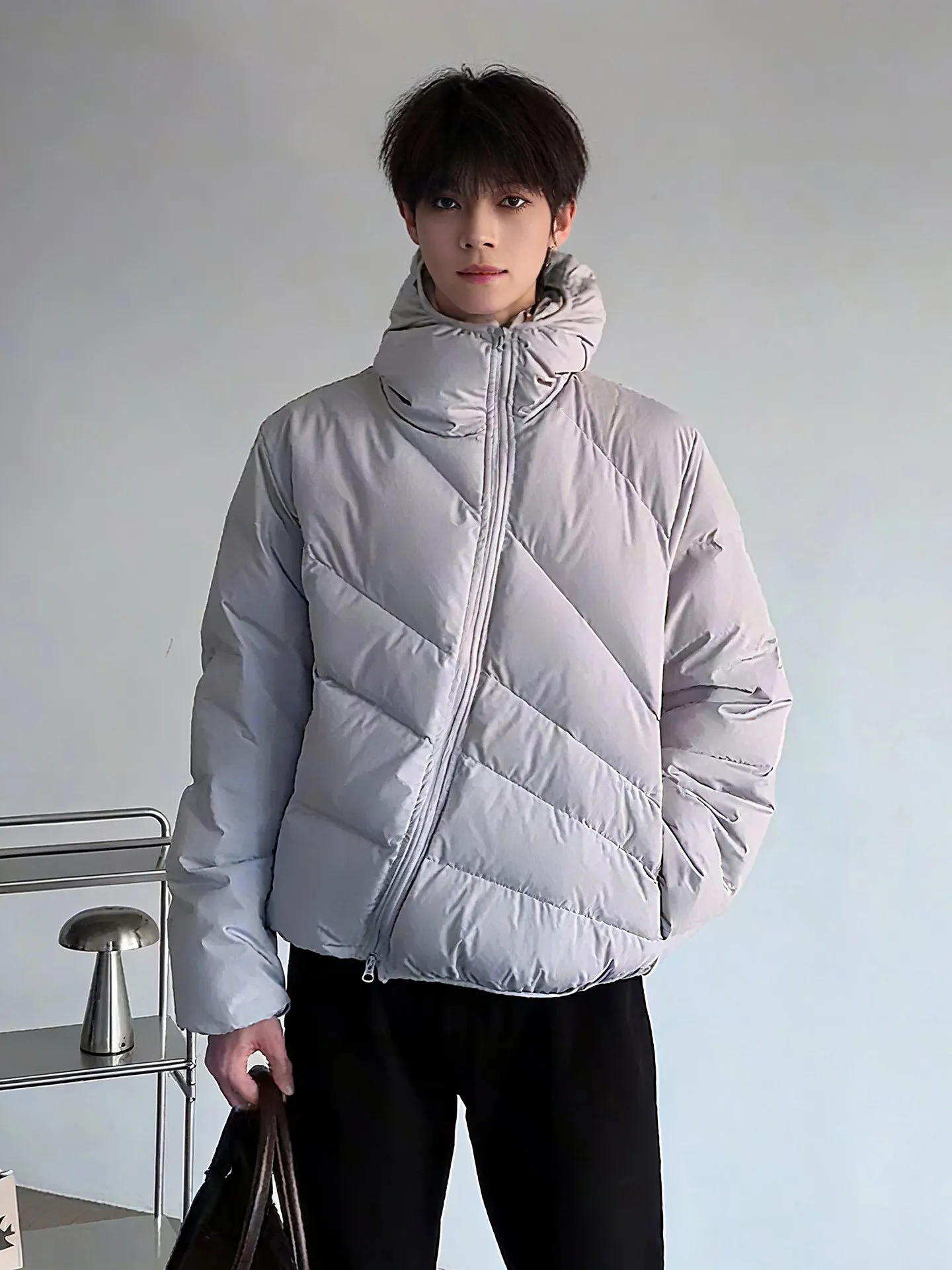 

ay American Sle Мужское пуховое хлопковое пальто Jaet ort с капюшоном и наклонной молнией, зимний дизайн, повседневный свободный крой, длинный све