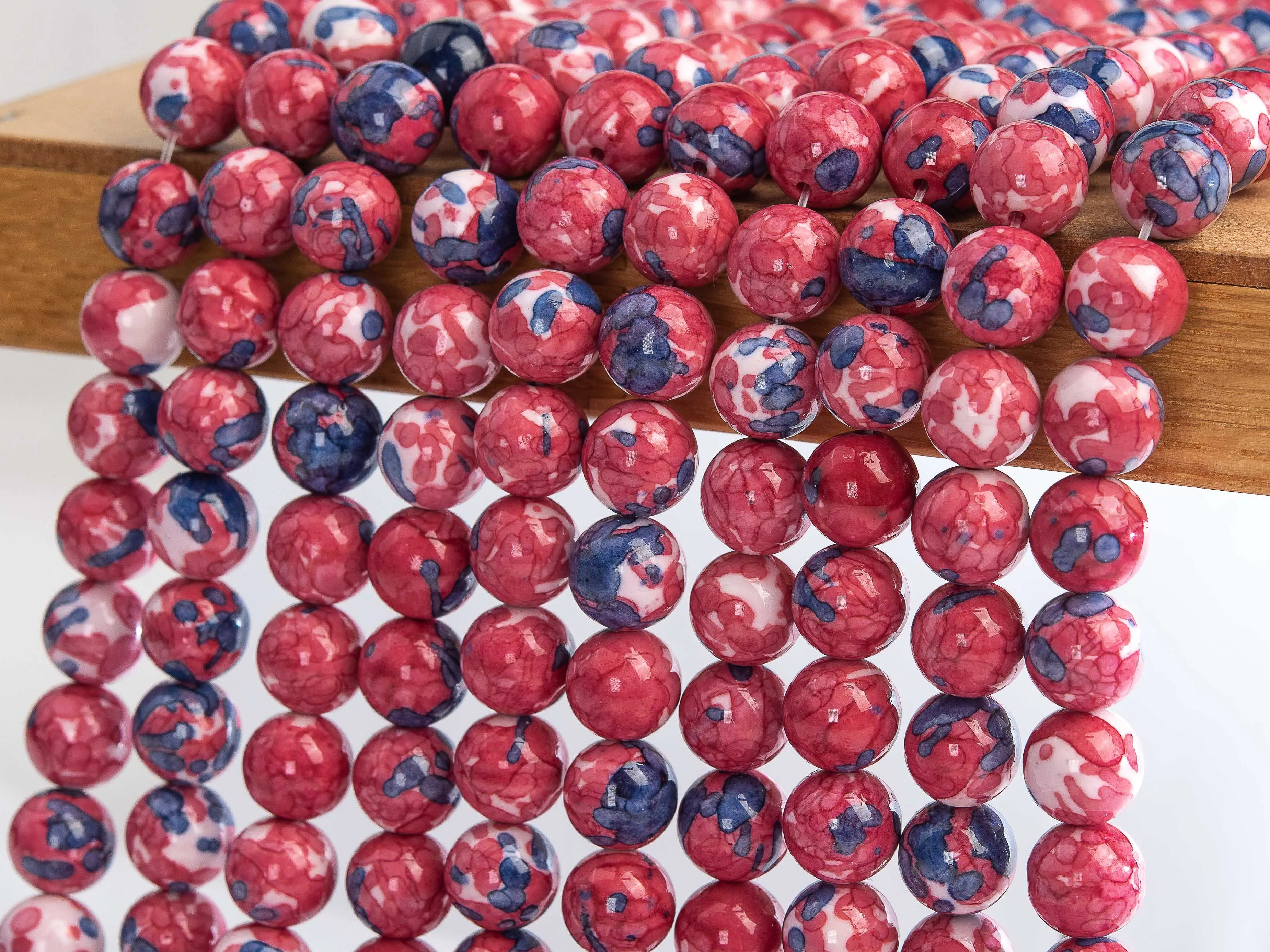 Rose Red & Blue Black Rain Flower Jades Loose Beads Round Shape Size Options 4/6/8/10/12mm for Jewelry Making