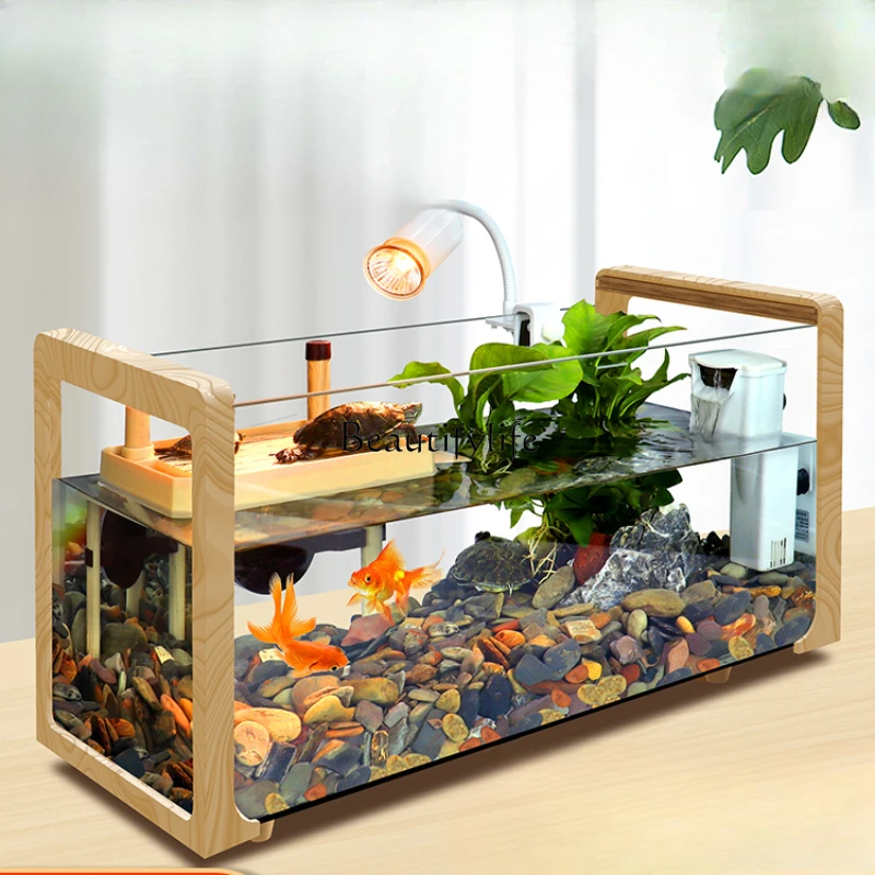 

Wood Grain Turtle Jar Super White Glass Villa Ecological Integrated Feeding Box