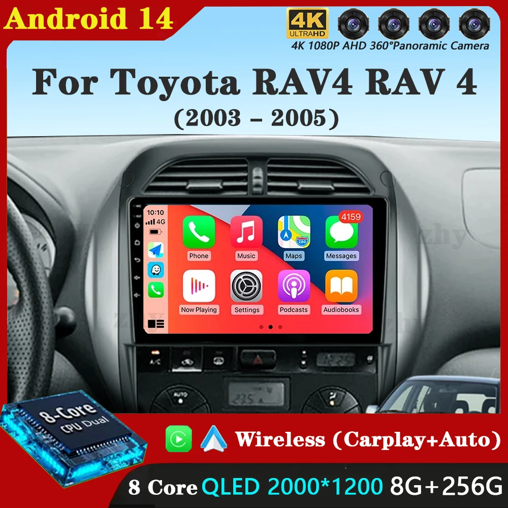 Android 14 For Toyota RAV4 RAV 4 2003 2004 2005 Auto Radio DSP Carplay GPS Navigation Multimedia Video Player Stereo 2din DVD