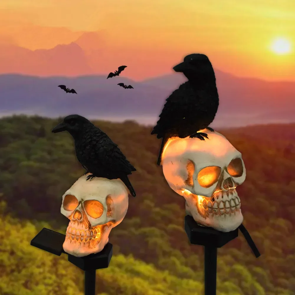 

1PC Halloween Solar Resin Crow Skeleton Solar LED Light Outdoor Garden Decoration Waterproof Landscape Holiday Party Lawn Lamp