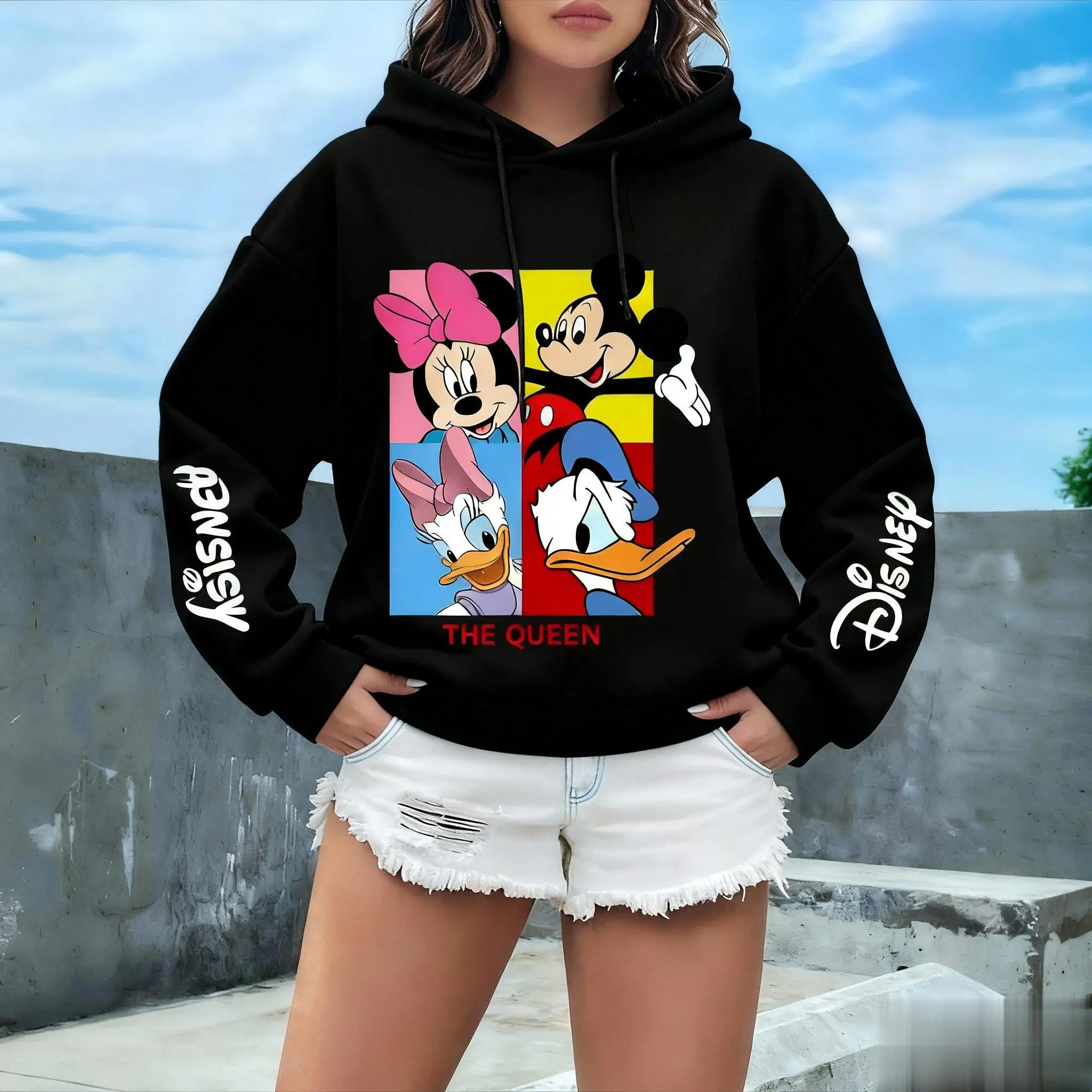 المتضخم خمر هوديي النساء الرجال ميكي ميني ديزني طباعة بلوزة كاجوال البلوز الشارع الشهير الخريف جديد بأكمام طويلة