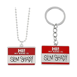 Slim-Shady Hippie Choker Necklace for Men Square Pendant Alloy Bead Chain Rapper Jewelry with Keychain Hip Hop Style