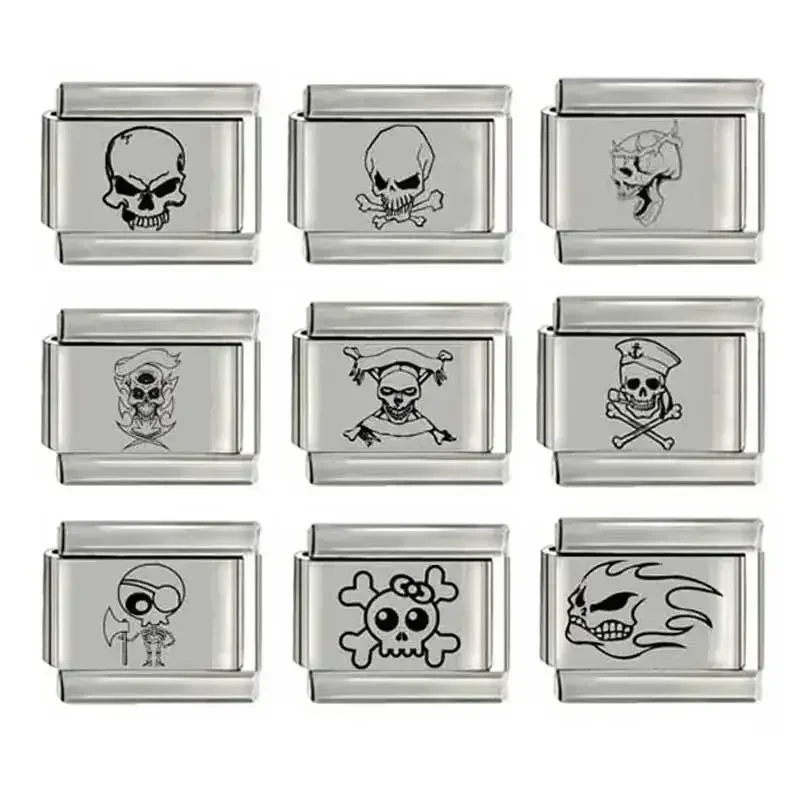 

New Gothic Skull DIY Italian Charm 9mm Module Bracelet Stainless Steel Elastic Cartoon Bracelets for Men and Women Gift