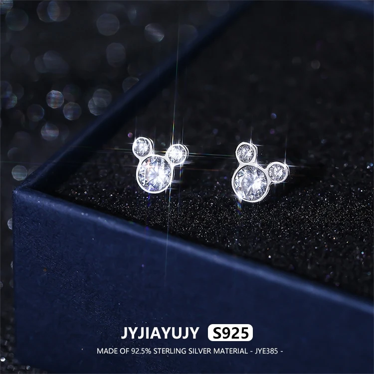 

JYJIAYUJY 100% Whole Original Sterling Silver S925 Stud Earrings Mickey Mouse Sparkling Diamond Zircon Jewelry Gift Daily JYE385
