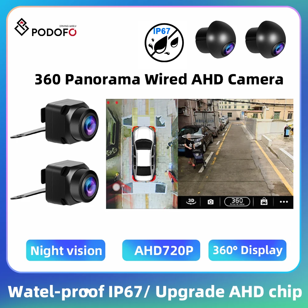 Podofo Four Car Reverse Cameras AHD HD Back-up Camera Waterproof IP67 Rear View Camera Night Vision 360-degree Display For Car