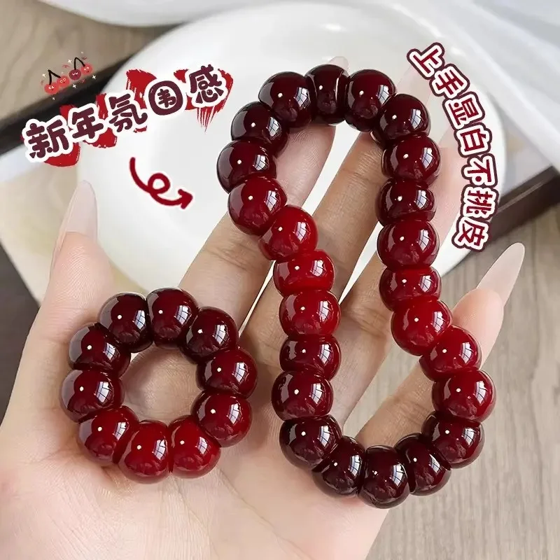 Icy Cherry Red Bodhi Root Garlic Shaped Pig Large Intestine Bracelet Wine Red Small Twirling Finger Play Beaded String Gifts