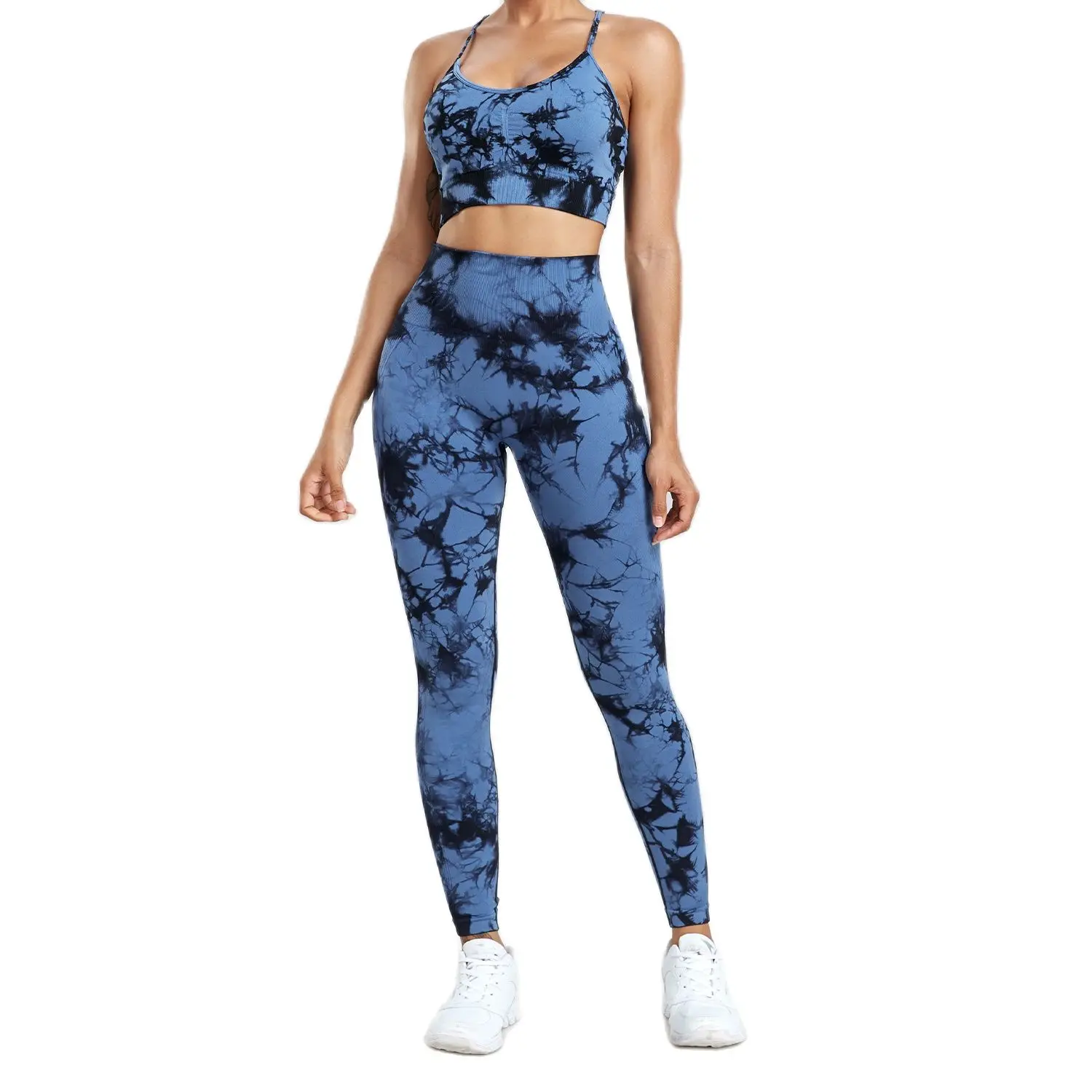 CHRLEISURE damskie Tie Dye zestaw do jogi bezszwowy Fitness legginsy treningowe garnitur z biustonosz do biegania odzież sportową damski elastyczne