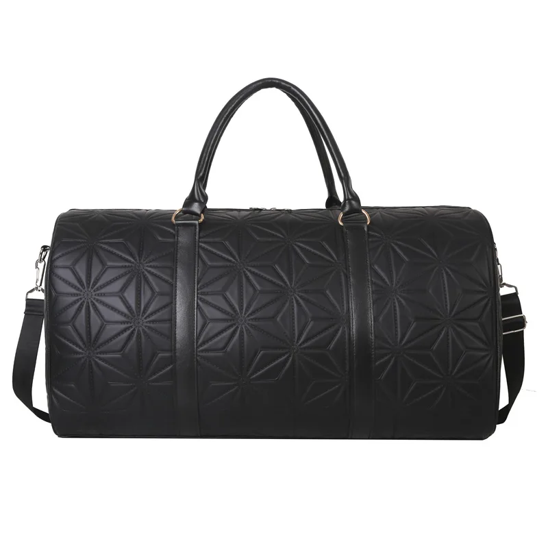 Large Capacity Leather Travel Handbag For Women Geometric Design Female Gym Fitness Big Sport Duffle Ladies Travel Duffle