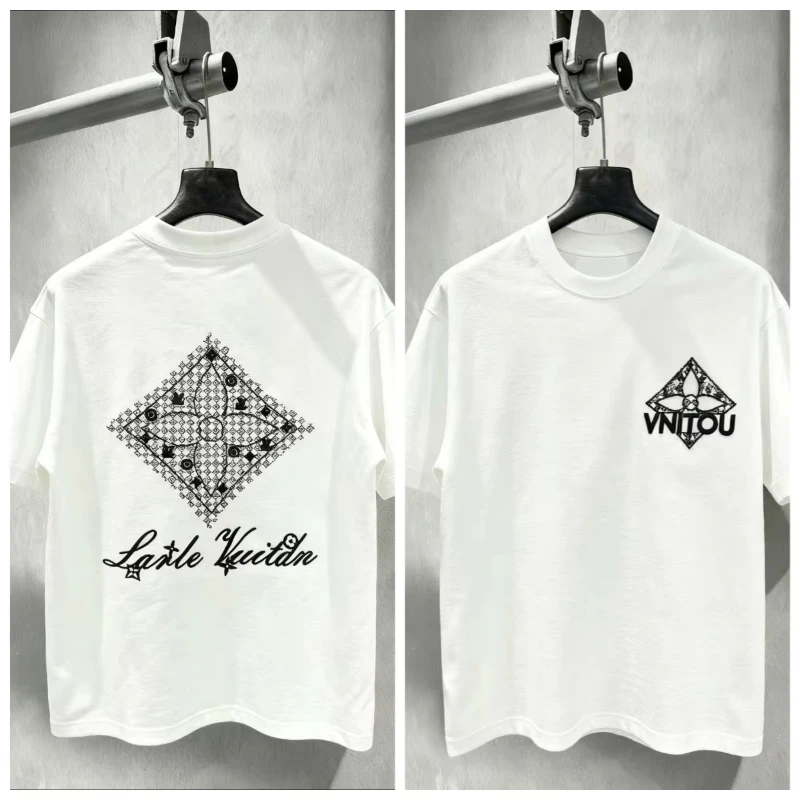 2026 new popular pure cotton printed T-shirt, fashionable round neck short sleeved neutral loose top