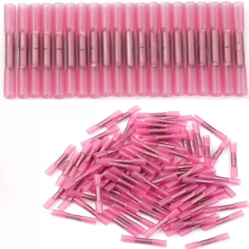 

200 шт. электрических соединителей для проводов 22-18 AWG, красные термоусадочные коннекторы, изолированные водонепроницаемые обжимные клеммы с герметизацией