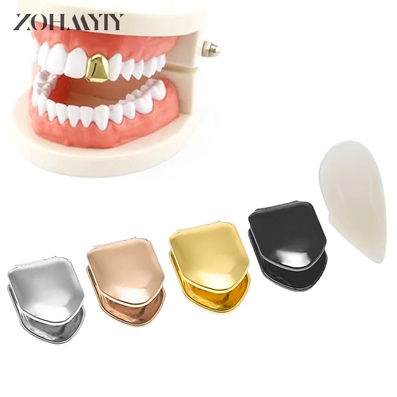 14K Vergulde Hiphop Tanden Grill Valse Whitening Plated Kleine Enkele Tand Dop