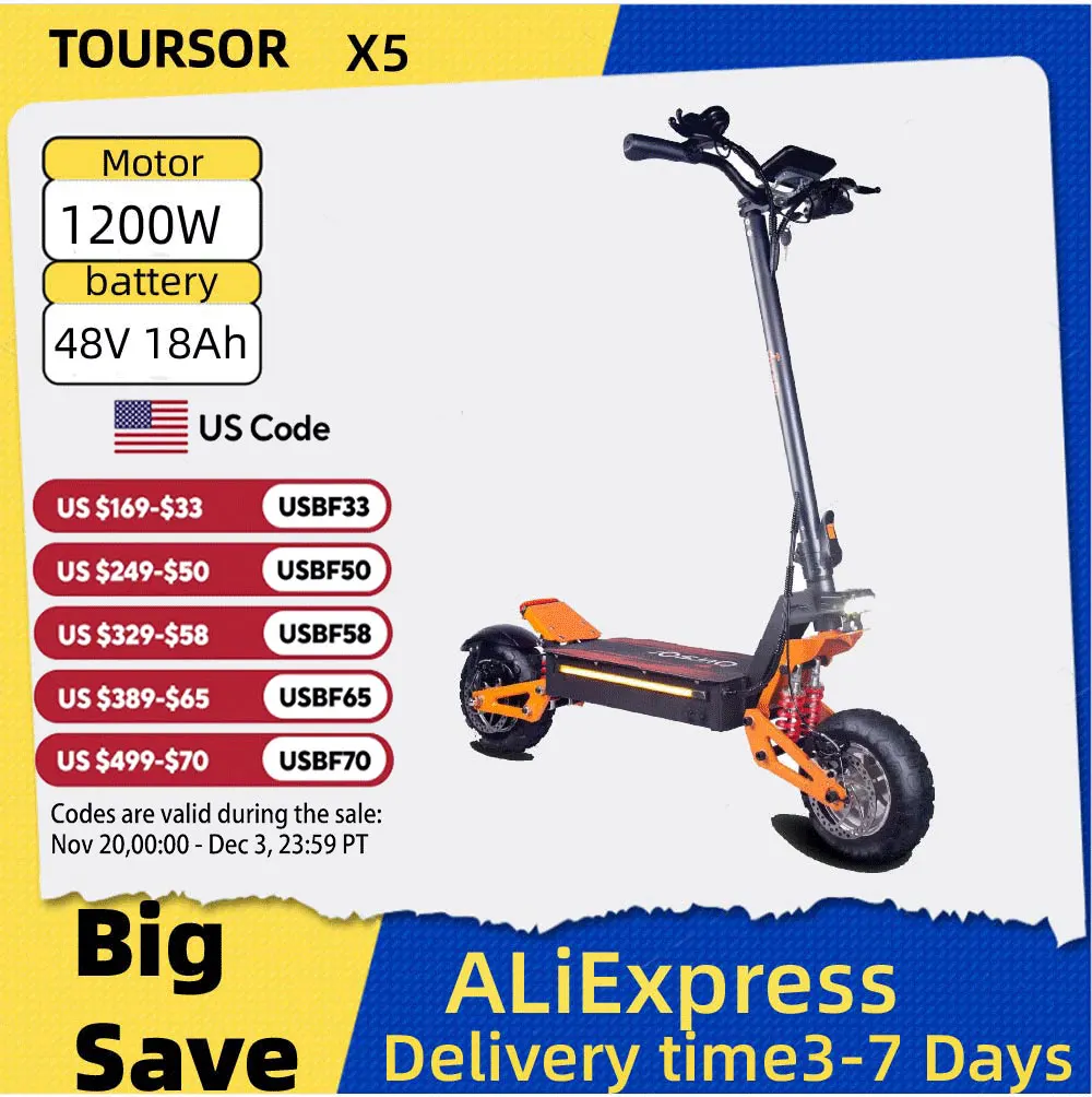 

TOURSOR X5-60 Electric Scooter For Adults 3000W*2 Dual Motor 60V35Ah Battery E-Scooter 11Inch Tire Foldable Road EScooter