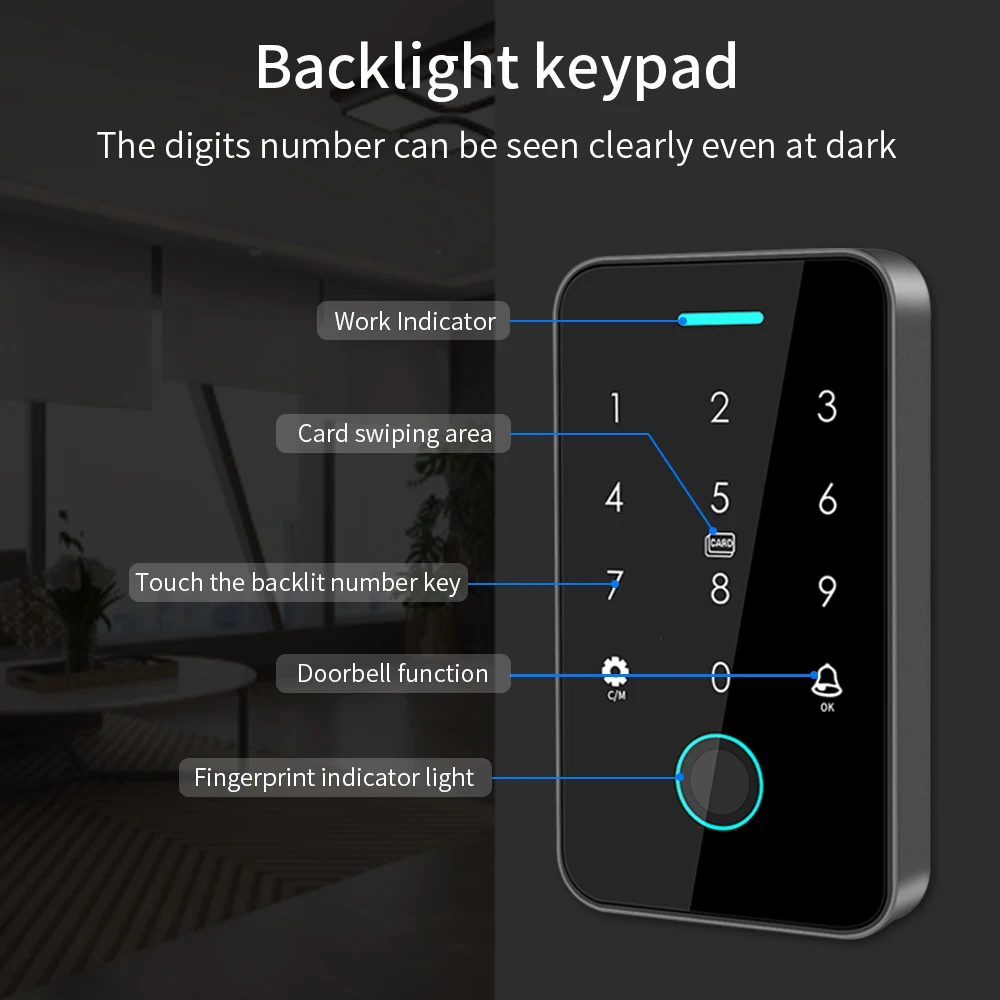 NFC Bluetooth Tuya APP Hintergrundbeleuchtung Touch 13,56 Mhz RFID Karte Access Control Tastatur Türschloss Öffner WG Ausgang IP66 Wasserdicht