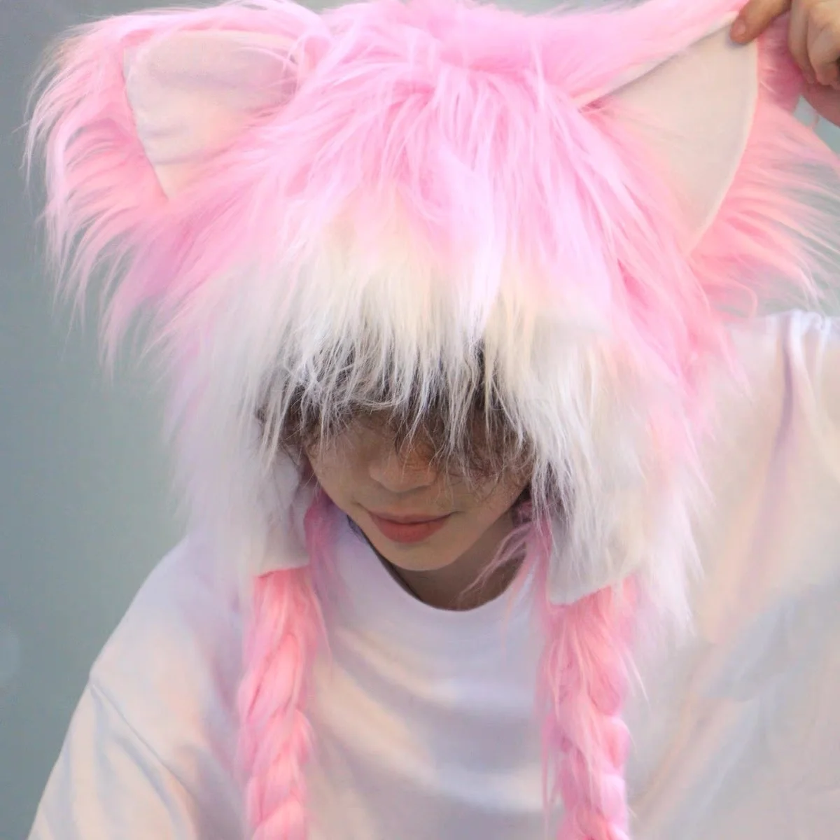 Handgemachte Fursuit Cosplay süße Katze Ohr Hut Perücke pelzige Tier Requisiten COS Plüsch warme Kigurumi Kopfbedeckung Halloween Party Ohrenschützer