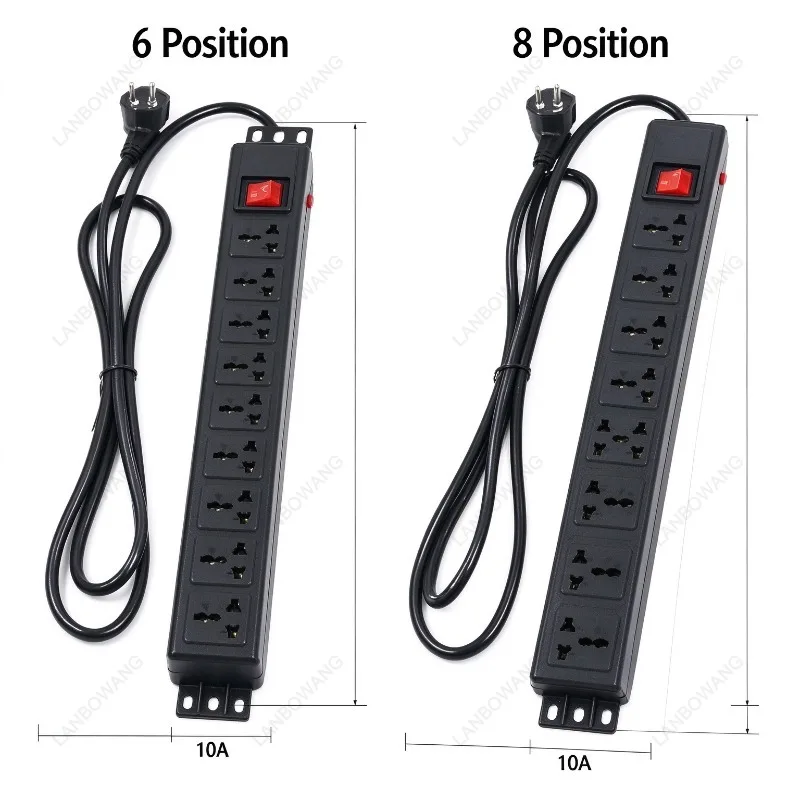 PDU Power Strip 6 8 10 Position Cabinet Socket 10A Power Distributor Overload Switch Lightning Protection Patch Panel Rack
