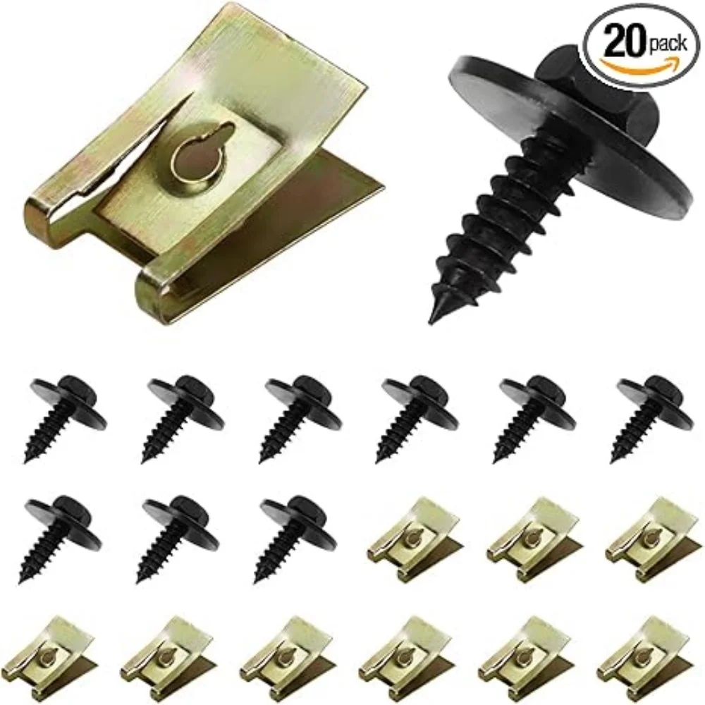 20pcs Automotive Metal U-shaped Clamp Screw Kit Car Modification Screw Base Fasteners for BMW Auto Fender Bumperray Accessories