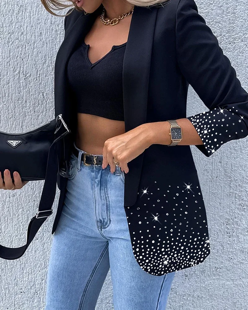 New Fashion Sequins Tailored Coat For Women Turn Down Long Sleeve Suit Jackets With Pockets Office Lady Blazers jaquetas