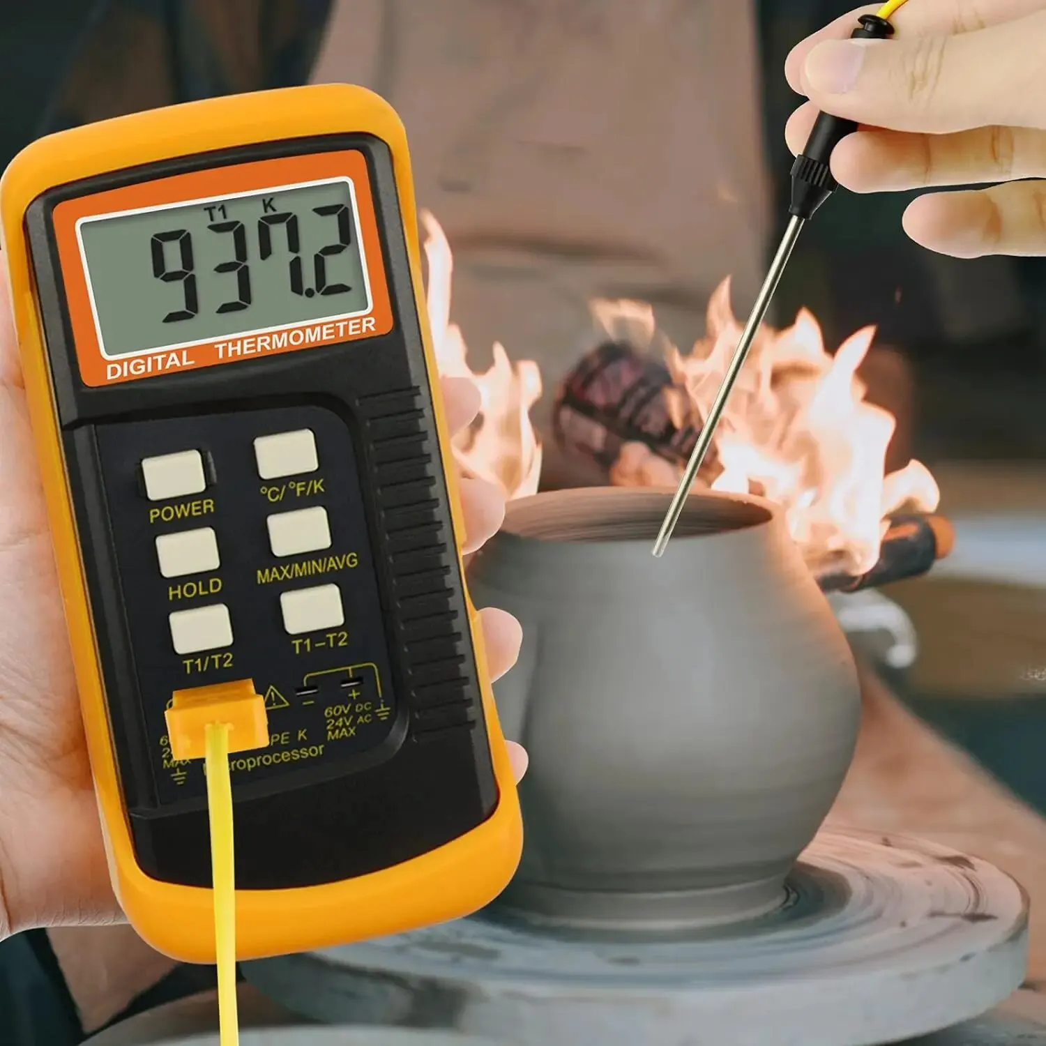 Professional LCD Thermocouple Thermometer -50C-1300C K-Type Digital Temperature Meter Dual Channel Probe C/F/K Swift Data Hold