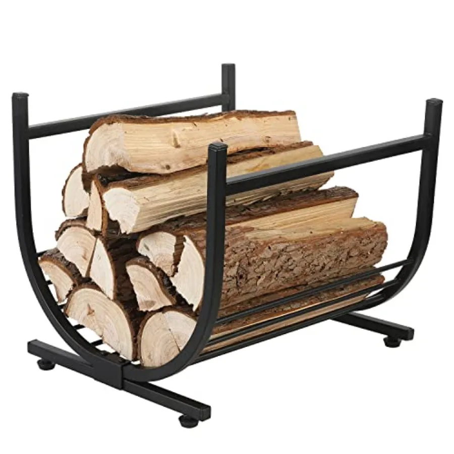 

Industrial Firewood Rack - Matte Metal Freestanding U-Shape Log Holder - Compact Fireplace Storage Elevated Fire Wood Caddy