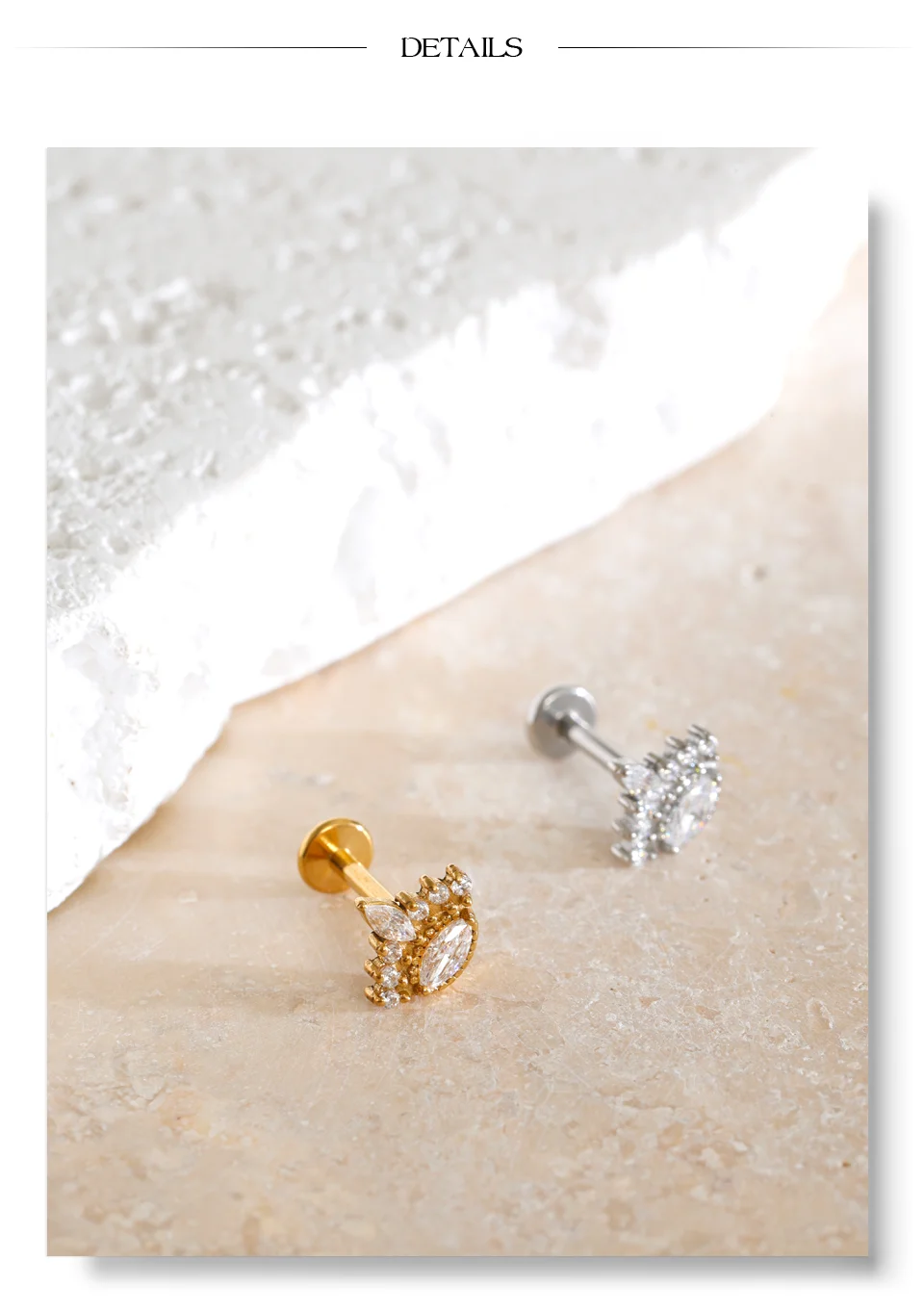 Yhpup 1 Stück 316 Edelstahl Zirkonia Flache Ohrringe 18K PVD-Beschichtung Zarter Trendiger Kleiner Piercing-Schmuck Großhandel – Detail 11