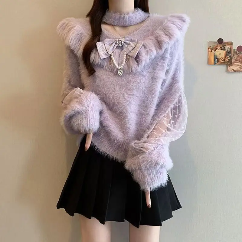 

2026 Autumn/winter Korean-style Collection Features A Stylish Laid-back Mink Sweater Versatile Style Cute High-end Niche Sweater