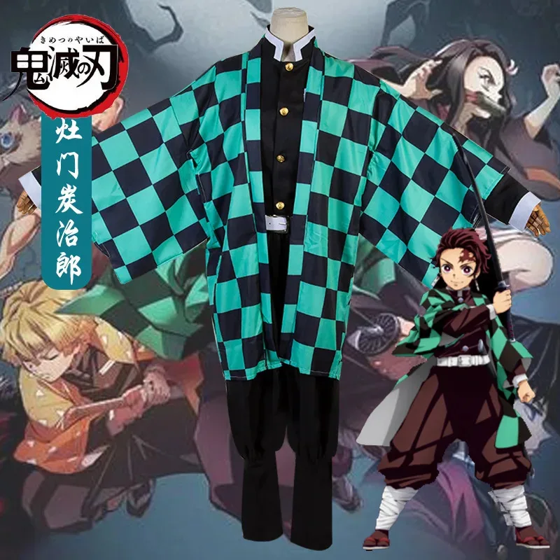Tanjirou Kamado Kostüm Anime Figuren Cosplay Männer Kimono Uniform Halloween Party Demonias Frauen Kleidung Kinder Perücke Maske