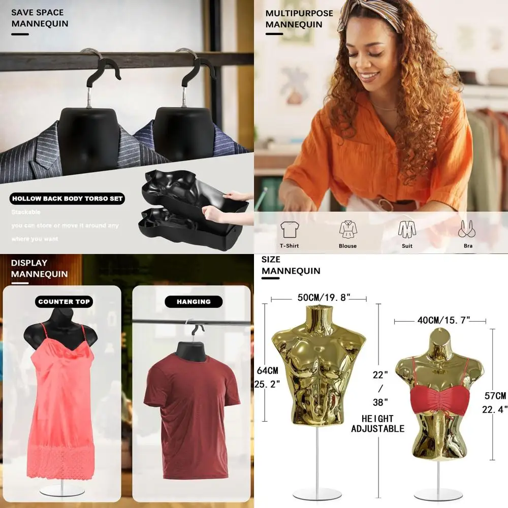 

4 Silver Male Mannequin with Hollow Back and Metal Stand for Hanging