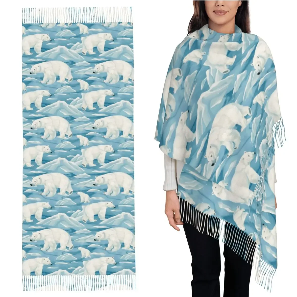 

Шарф с кисточками для мамы и мамы белого медведя для женщин, мягкие теплые шали и накидки, длинная осенне-зимняя шаль