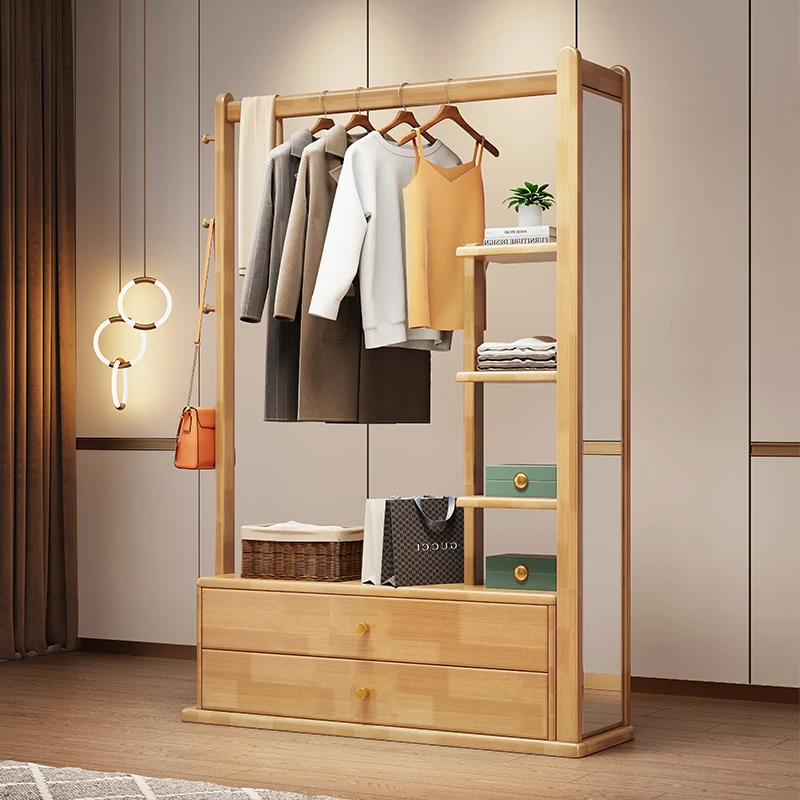 

Coat rack, full-length mirror, whole body integrated floor solid wood hanger, bedroom sleeping at night, bedside