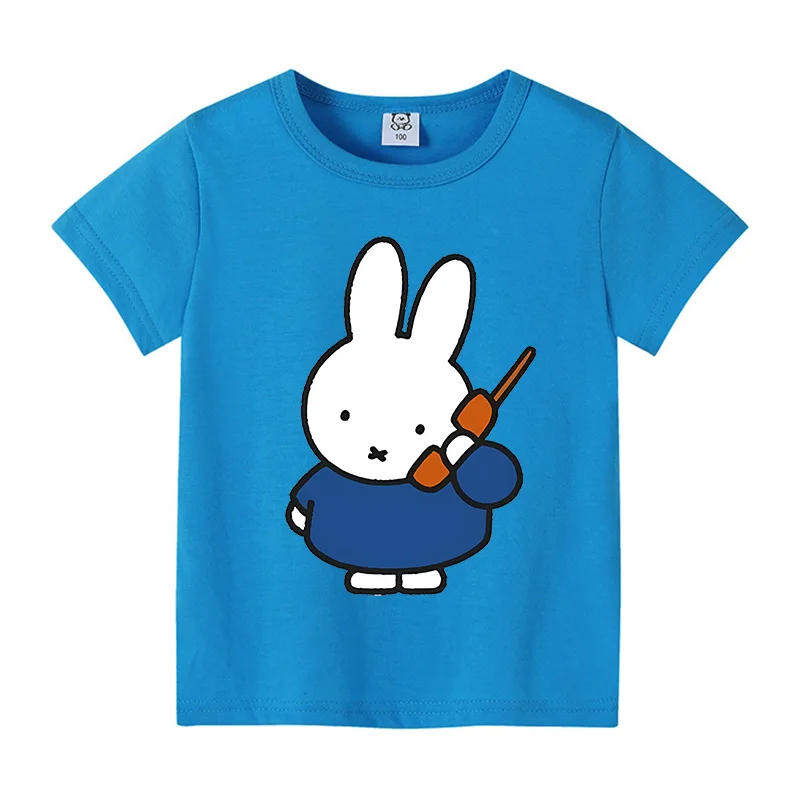 Miffy New T-shirt for Children Anime Round Collar Clothing Kids Anime Short Sleeve Cartoon Clothes Fashion Sunmer Tee Top Gift