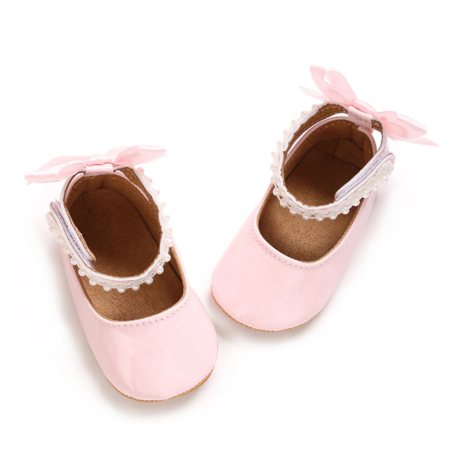 

Обувь Мэри Джейн для маленьких девочек от 0 до 18 месяцев, кружевные туфли с бантом для маленьких девочек, нескользящая обувь для первых прогулок с жемчугом для маленьких девочек