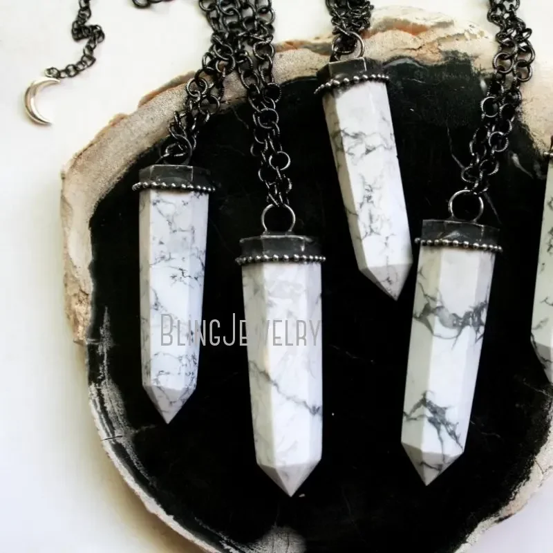 

10pcs White Turquoise Crystal Pendulum Talisman Wicca Witch Stone Pendant Necklace Gothic Boho Stainless Steel Chain Y2k Jewelry
