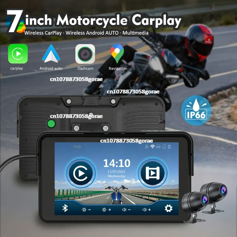 7 Inch Motorcycle Carplay & Android Auto GPS Navigation and Motorcycle DVR Video Recorder with Two HD Cameras  MT7001