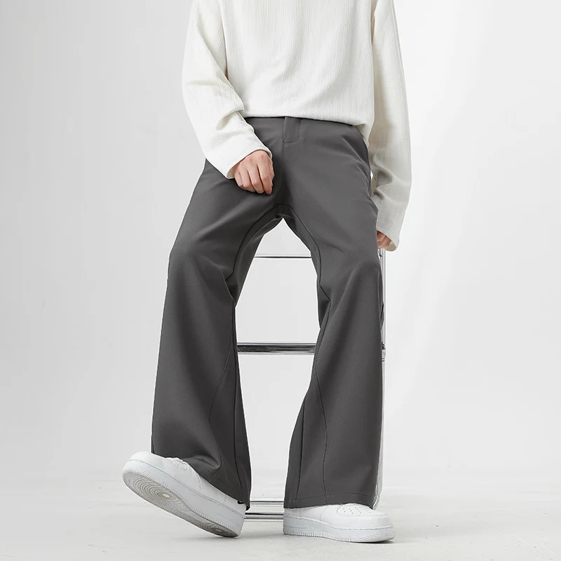 

Korean Fashion Flared Men's Pants Loose Elastic Solid Color Casual Suit Trousers Business Office Male Trendy Straight Daily Wear
